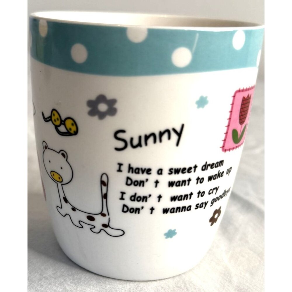 Sunny Ceramic Mug With Polka Dot & Floral Design 4.5" Tall Secret Garden Collect